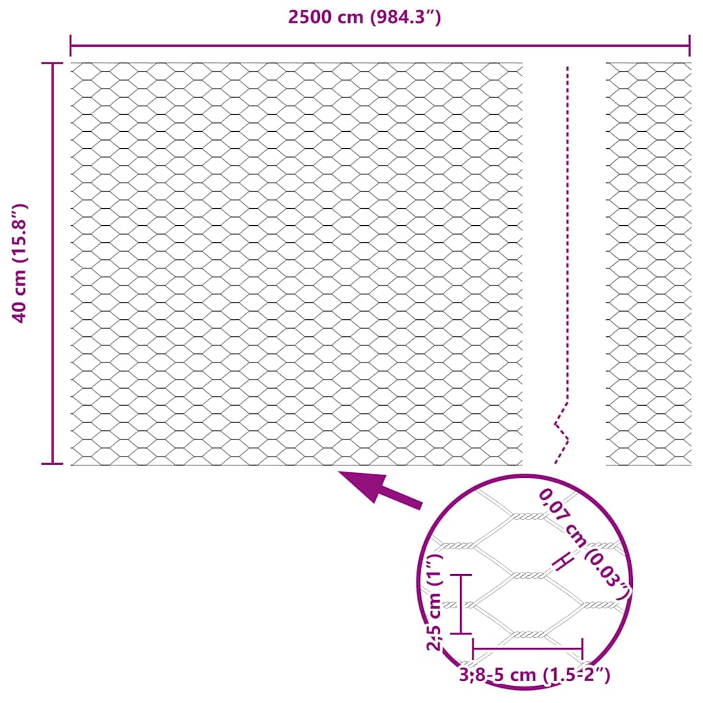 Heksagonalna ograda s stubom 25 x 0,4 m Čelik premazan PVC-om