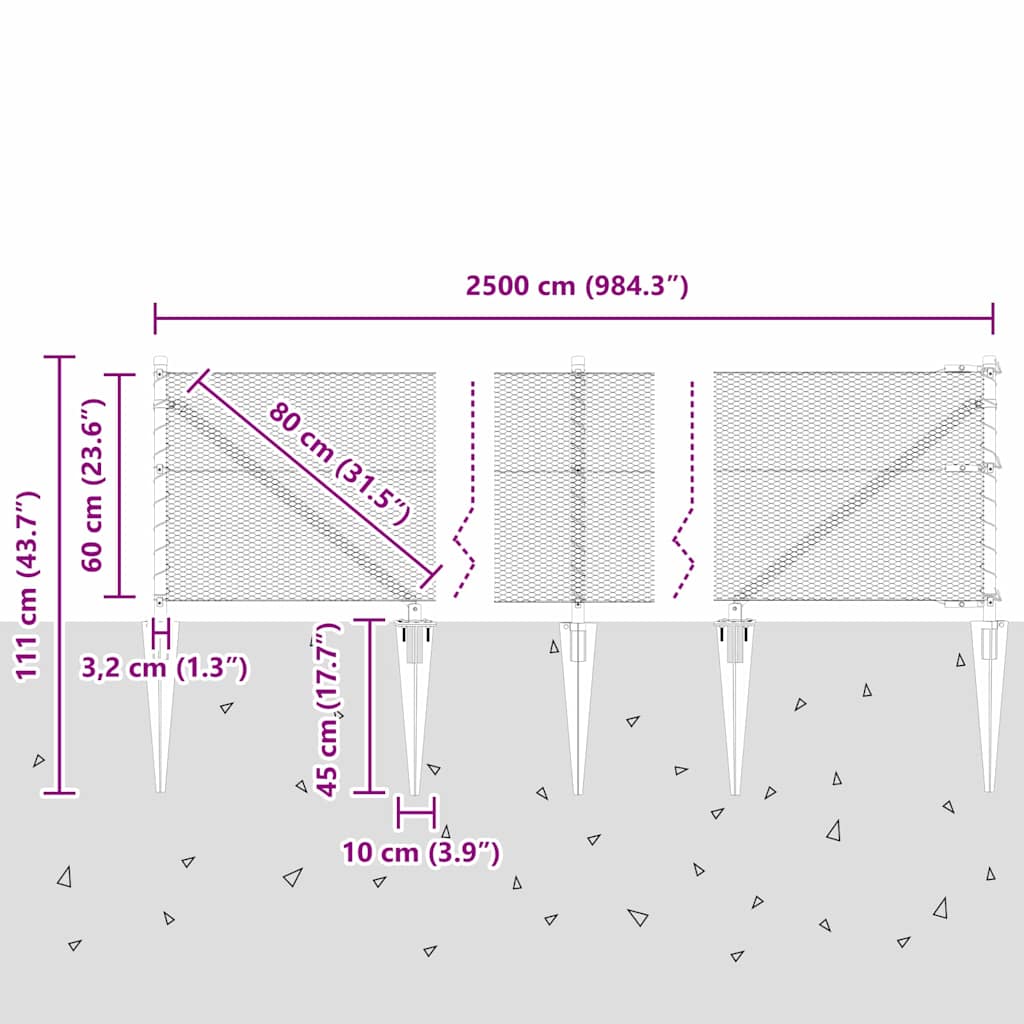 Heksagonalna ograda s stubom 25 x 0,6 m Čelik premazan PVC-om