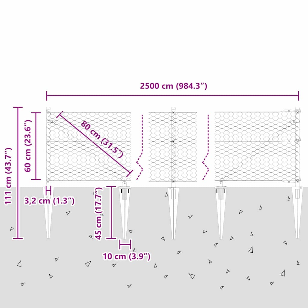 Heksagonalna ograda s stubom 25 x 0,6 m Čelik premazan PVC-om