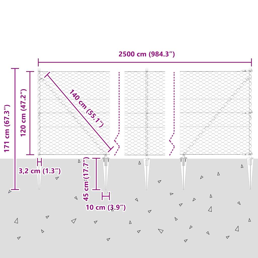 Heksagonalna ograda s stubom 25 x 1,2 m Čelik premazan PVC-om