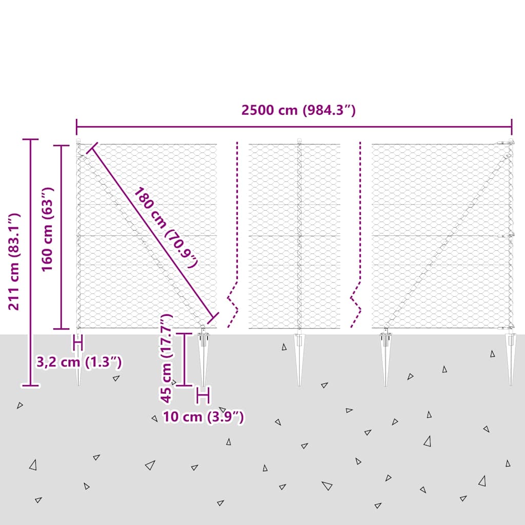 Heksagonalna ograda s stubom 25 x 1,6 m Čelik premazan PVC-om