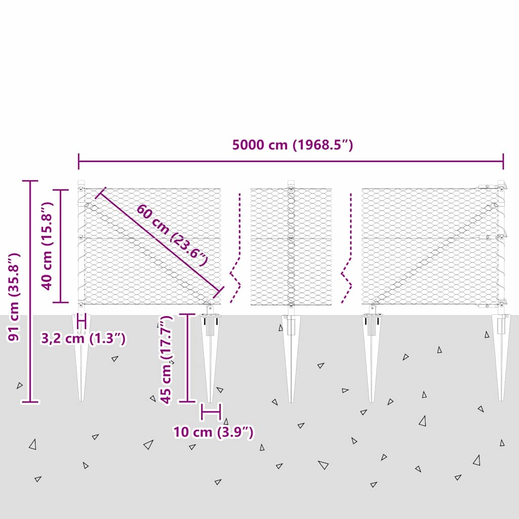 Heksagonalna ograda s stubom 50 x 0,4 m Čelik premazan PVC-om