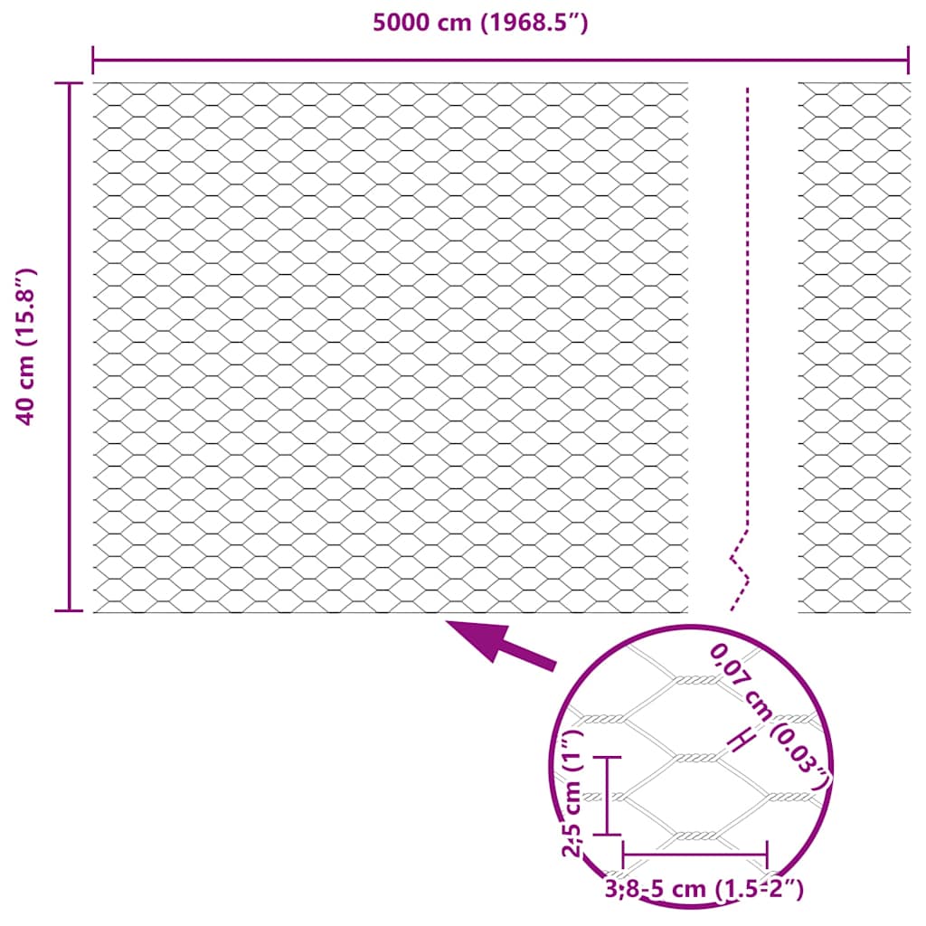 Heksagonalna ograda s stubom 50 x 0,4 m Čelik premazan PVC-om