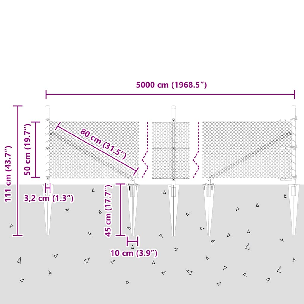 Heksagonalna ograda s stubom 50 x 0,5 m Čelik premazan PVC-om