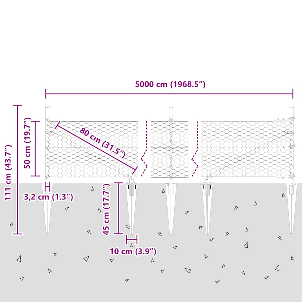 Heksagonalna ograda s stubom 50 x 0,5 m Čelik premazan PVC-om
