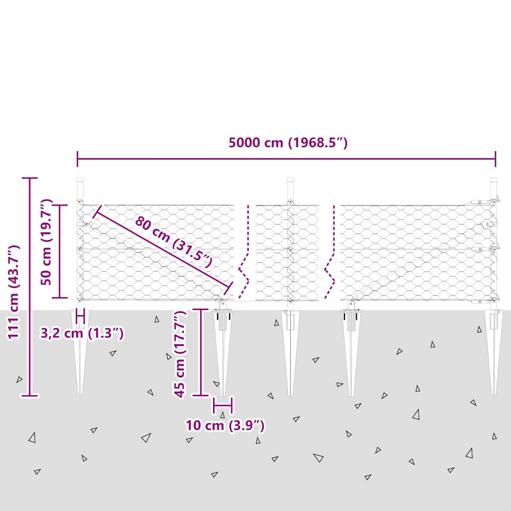 Heksagonalna ograda s stubom 50 x 0,5 m Čelik premazan PVC-om