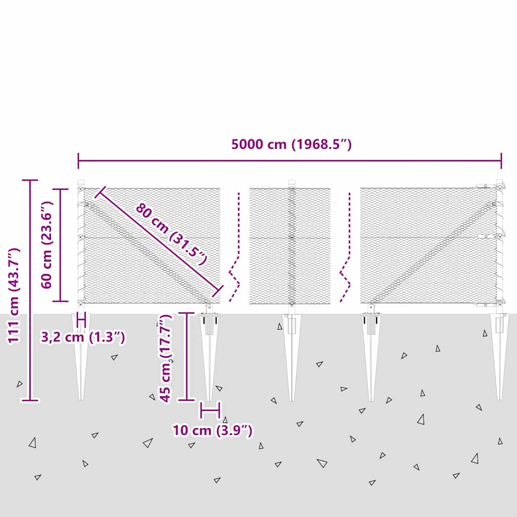 Heksagonalna ograda s stubom 50 x 0,6 m Čelik premazan PVC-om