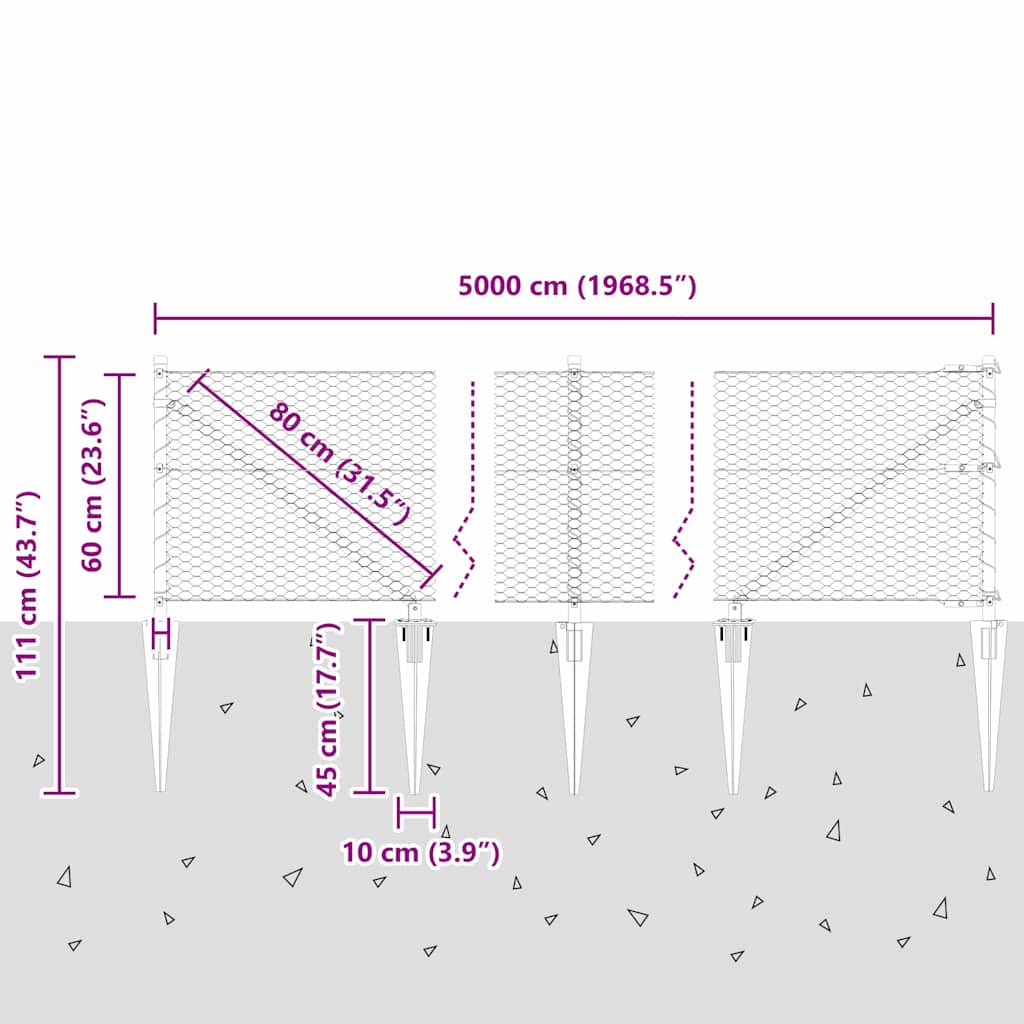 Heksagonalna ograda s stubom 50 x 0,6 m Čelik premazan PVC-om