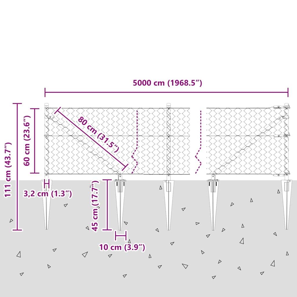 Heksagonalna ograda s stubom 50 x 0,6 m Čelik premazan PVC-om
