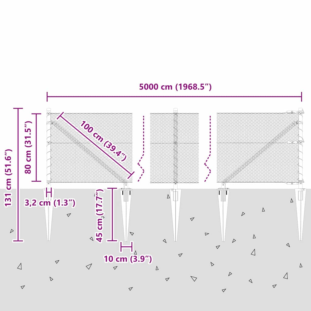Heksagonalna ograda s stubom 50 x 0,8 m Čelik premazan PVC-om