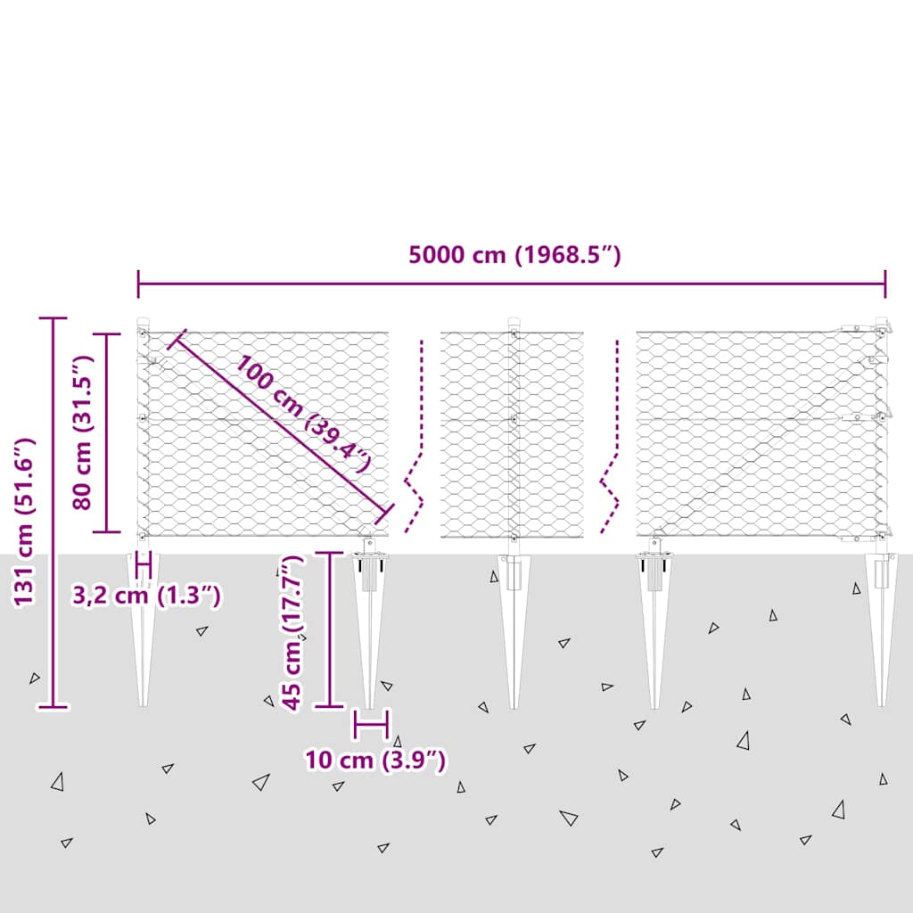 Heksagonalna ograda s stubom 50 x 0,8 m Čelik premazan PVC-om