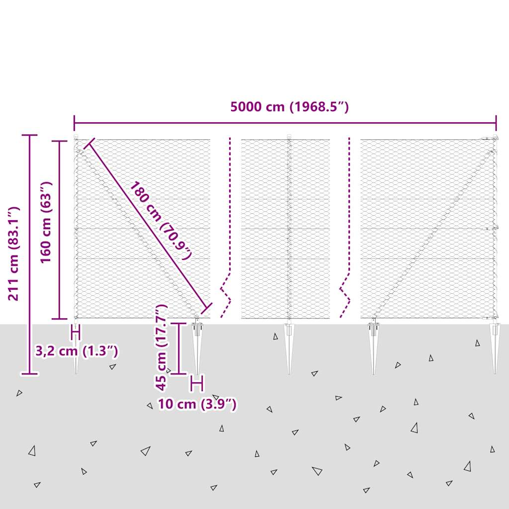 Heksagonalna ograda s stubom 50 x 1,6 m Čelik premazan PVC-om