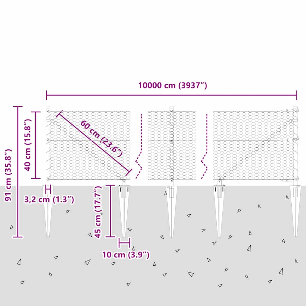 Heksagonalna ograda s stubom 100 x 0,4 m Čelik premazan PVC-om