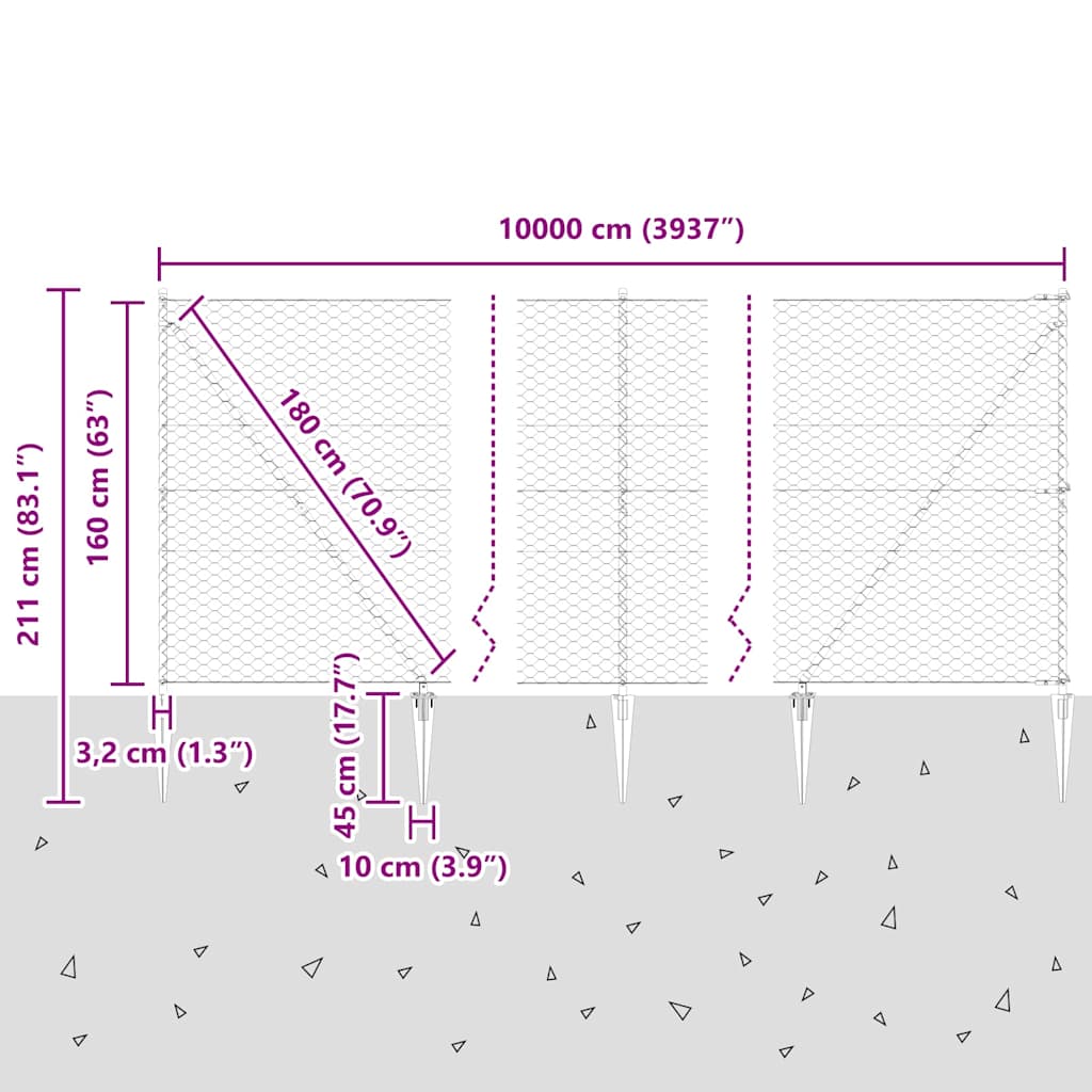 Heksagonalna ograda s stubom 100 x 1,6 m Čelik premazan PVC-om