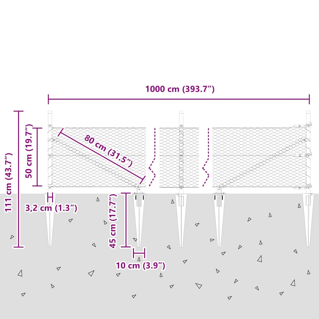 Heksagonalna ograda s stubom 10 x 0,5 m Čelik premazan PVC-om