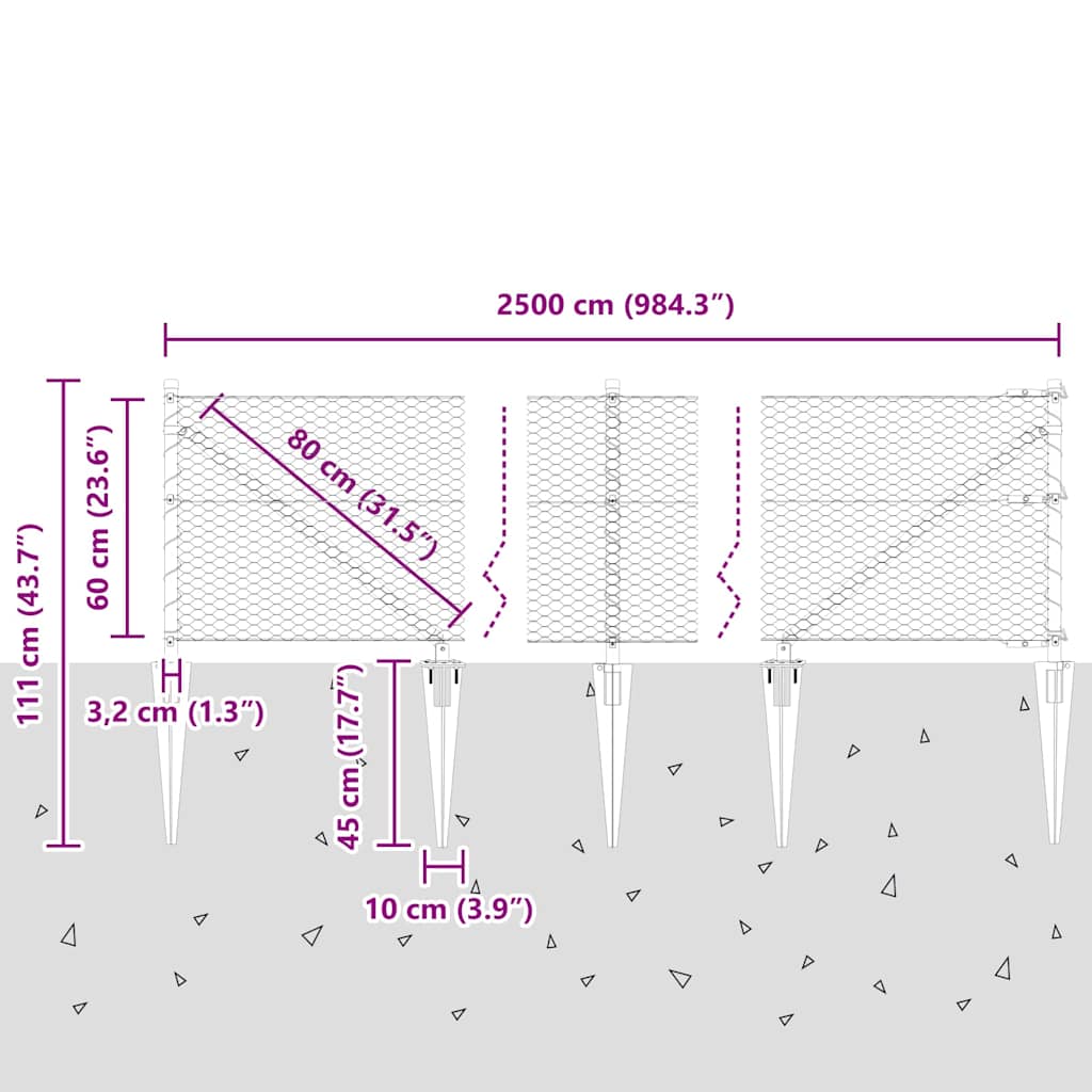Heksagonalna ograda s stubom 25 x 0,6 m Čelik premazan PVC-om