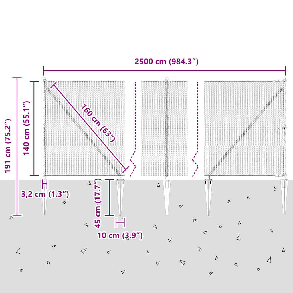 Heksagonalna ograda s stubom 25 x 1,4 m Čelik premazan PVC-om