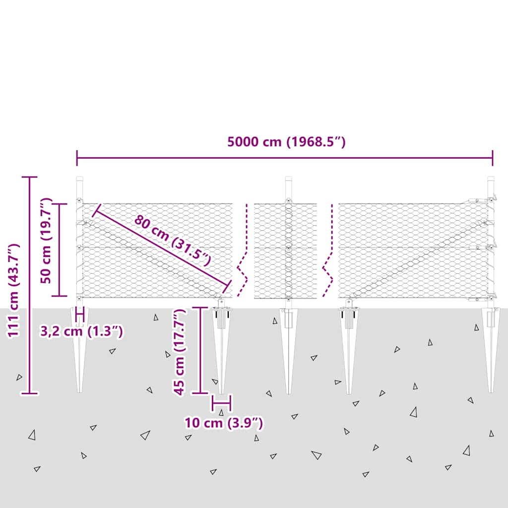 Heksagonalna ograda s stubom 50 x 0,5 m Čelik premazan PVC-om