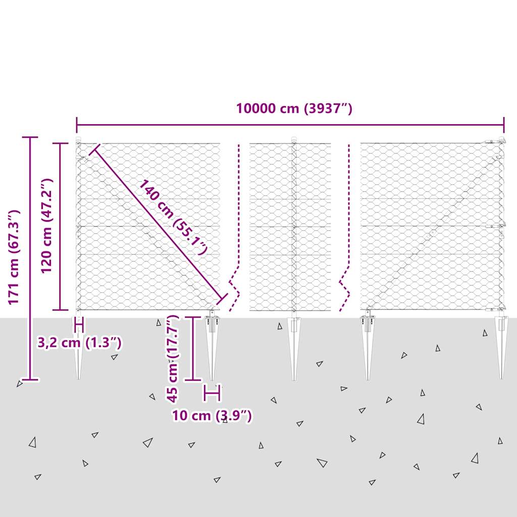 Heksagonalna ograda s stubom 100 x 1,2 m Čelik premazan PVC-om