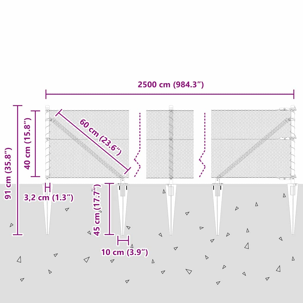 Heksagonalna ograda s stubom 25 x 0,4 m Pocinčani čelik Srebrna