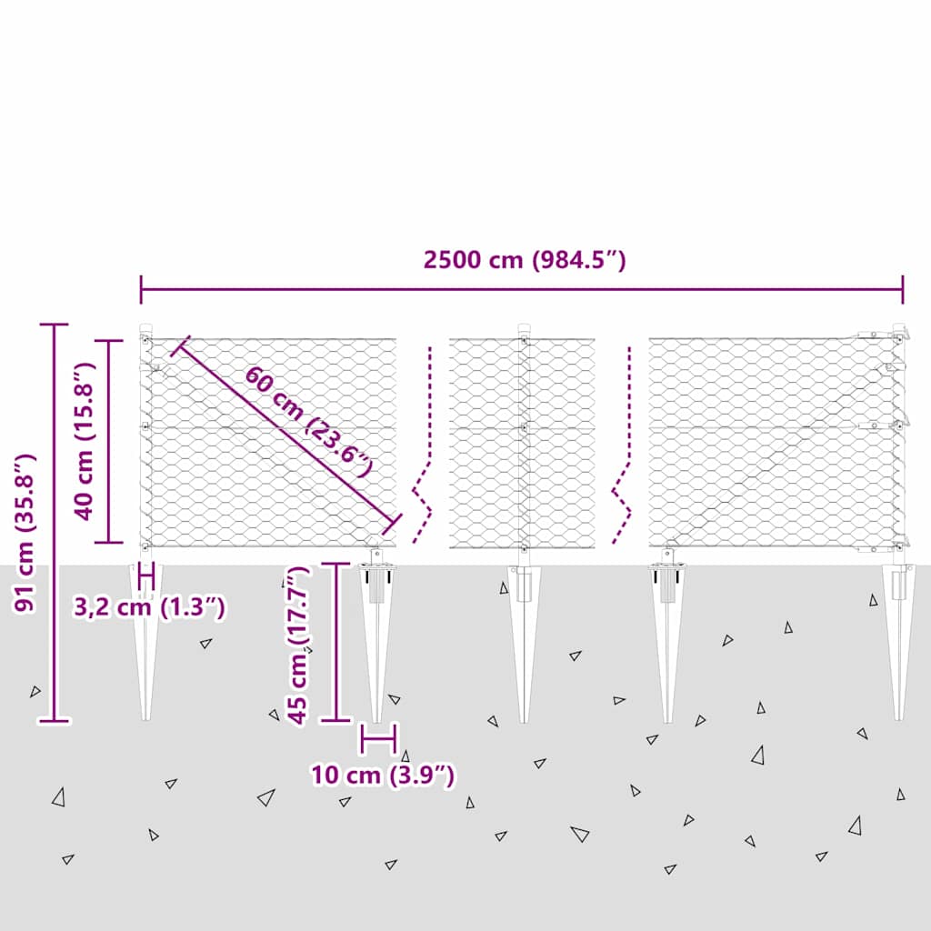 Heksagonalna ograda s stubom 25 x 0,4 m Pocinčani čelik Srebrna