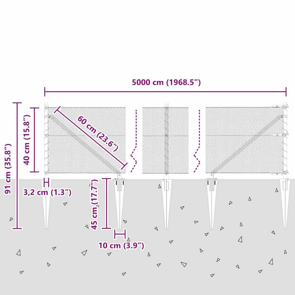 Heksagonalna ograda s stubom 50 x 0,4 m Pocinčani čelik Srebrna