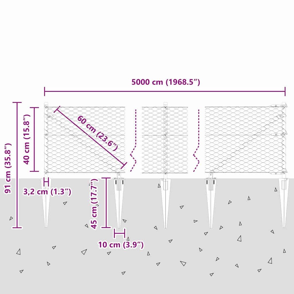 Heksagonalna ograda s stubom 50 x 0,4 m Pocinčani čelik Srebrna