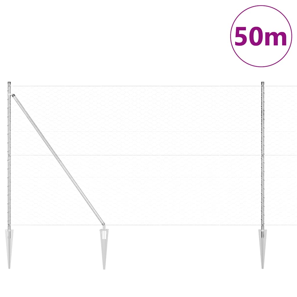 Heksagonalna ograda s stubom 50 x 1,6 m Pocinčani čelik Srebrna