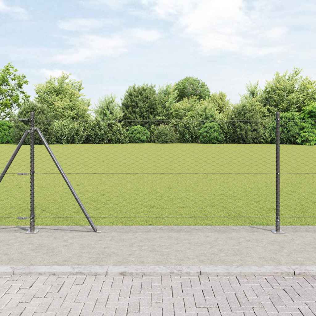 Heksagonalna ograda s betonskom osnovom 10 x 0,8 m Siva Mreža