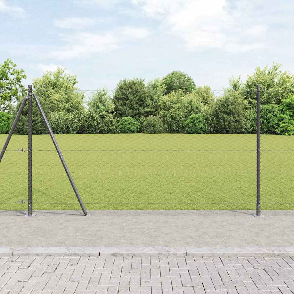 Heksagonalna ograda s betonskom osnovom 25 x 1,4 m Siva Mreža