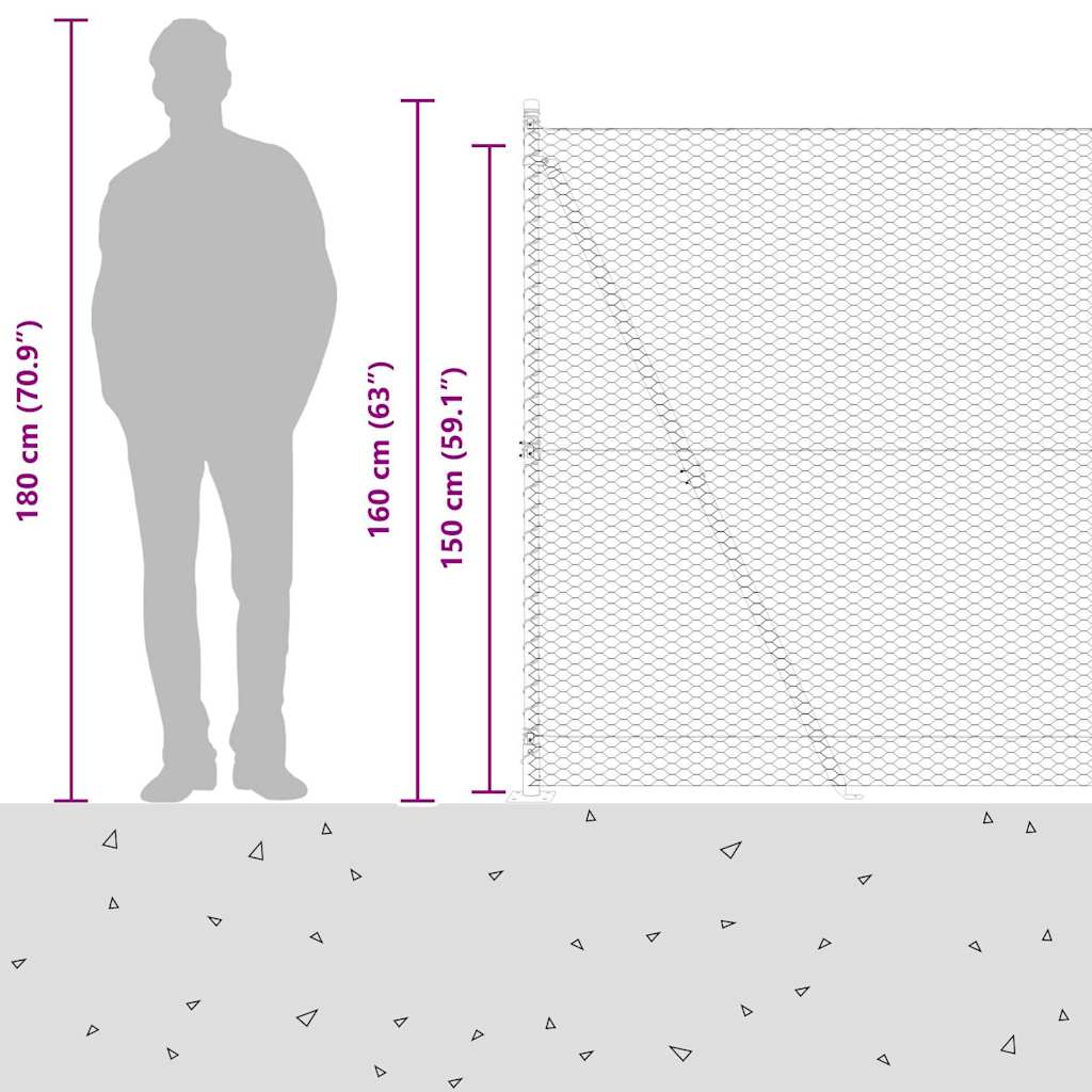 Heksagonalna ograda s betonskom osnovom 25 x 1,5 m Siva Mreža