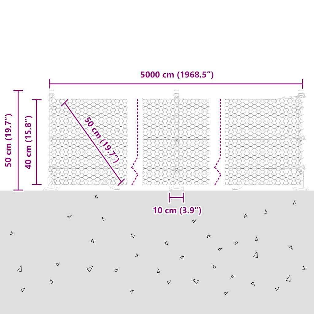 Heksagonalna ograda s betonskom osnovom 50 x 0,4 m Siva Mreža