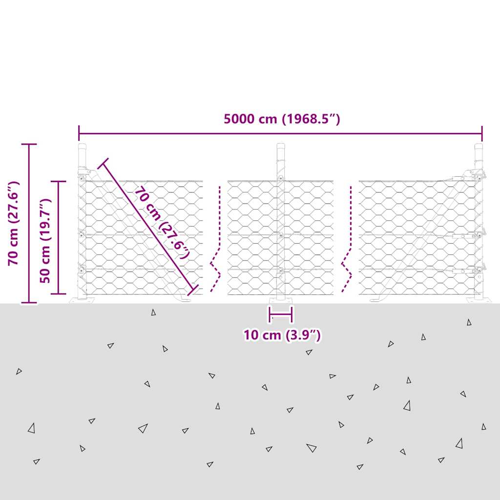 Heksagonalna ograda s betonskom osnovom 50 x 0,5 m Siva Mreža