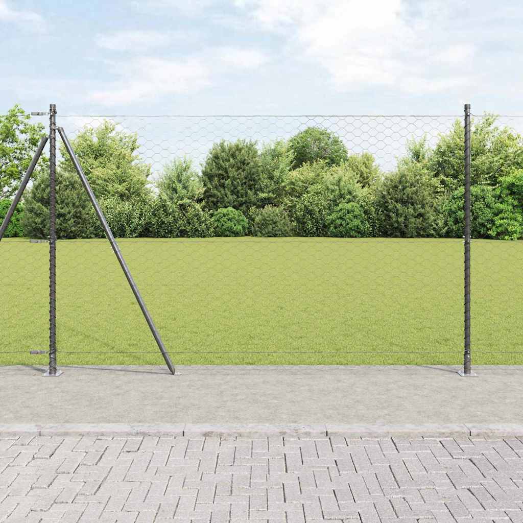 Heksagonalna ograda s betonskom osnovom 50 x 1,4 m Siva Mreža
