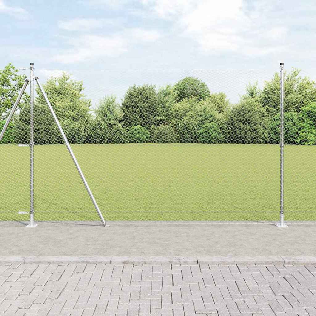 Heksagonalna ograda s betonskom osnovom 10 x 1,6 m Srebrna