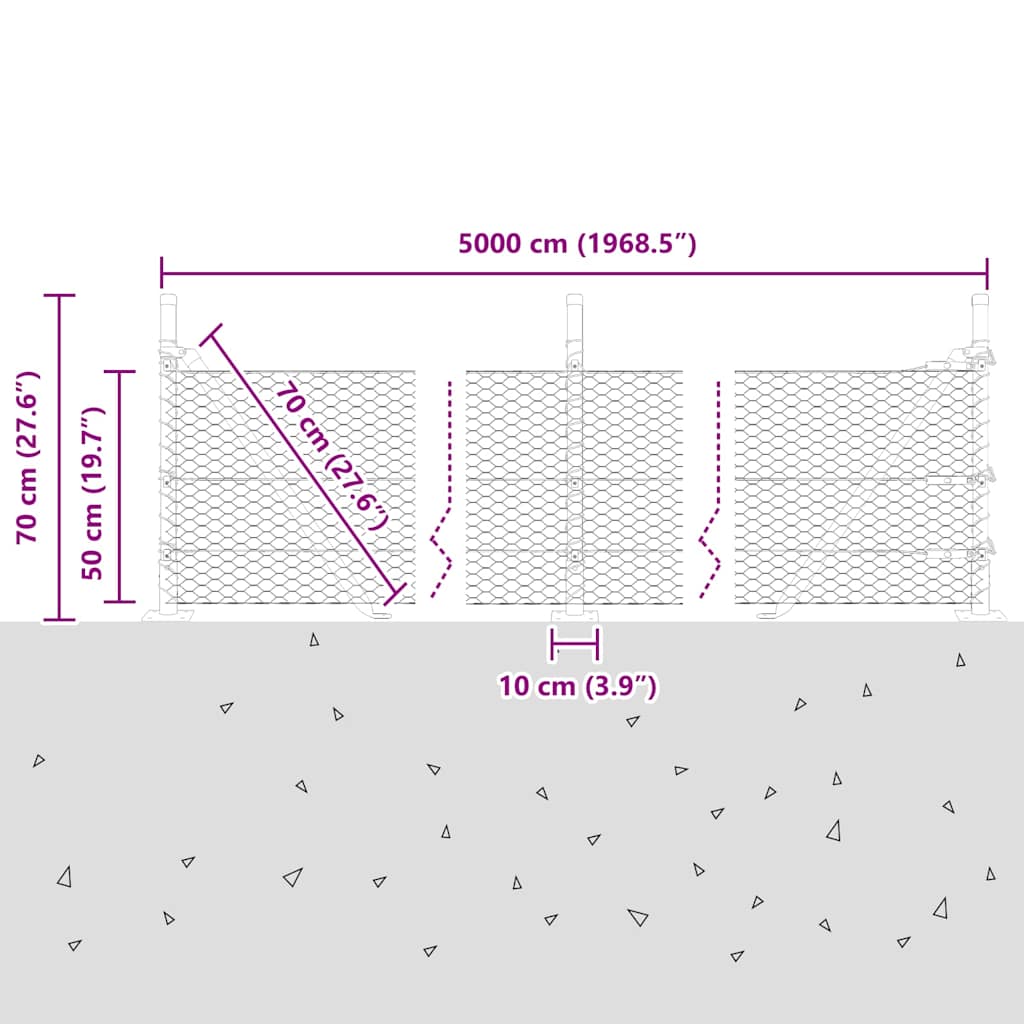 Heksagonalna ograda s betonskom osnovom 50 x 0,5 m Srebrna