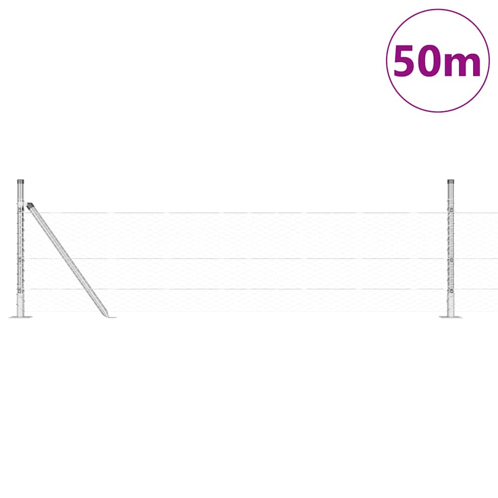 Heksagonalna ograda s betonskom osnovom 50 x 0,5 m Srebrna