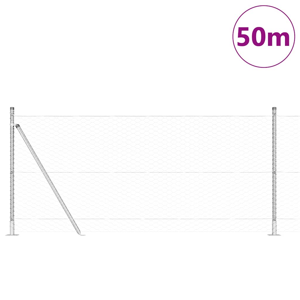 Heksagonalna ograda s betonskom osnovom 50 x 0,8 m Srebrna