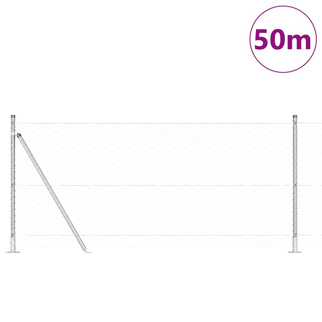 Heksagonalna ograda s betonskom osnovom 50 x 0,8 m Srebrna