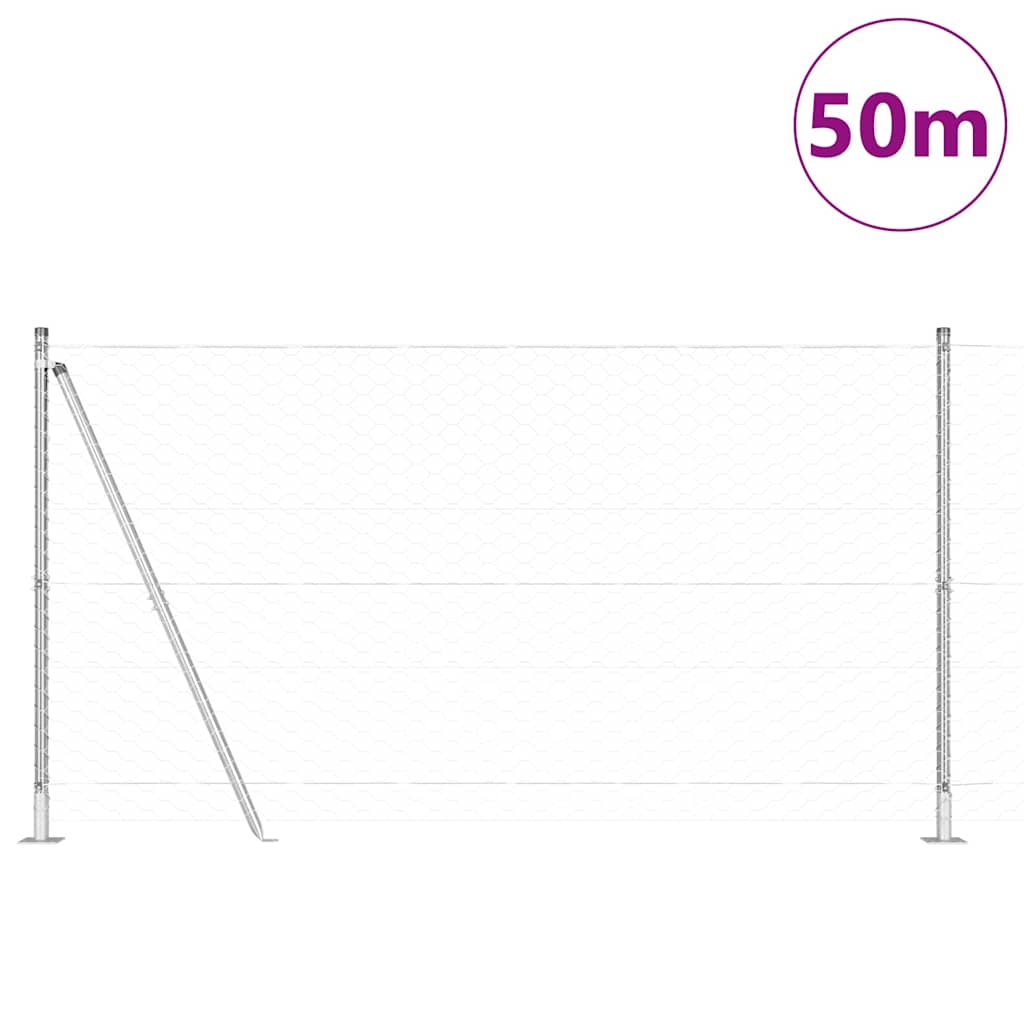Heksagonalna ograda s betonskom osnovom 50 x 1,2 m Srebrna