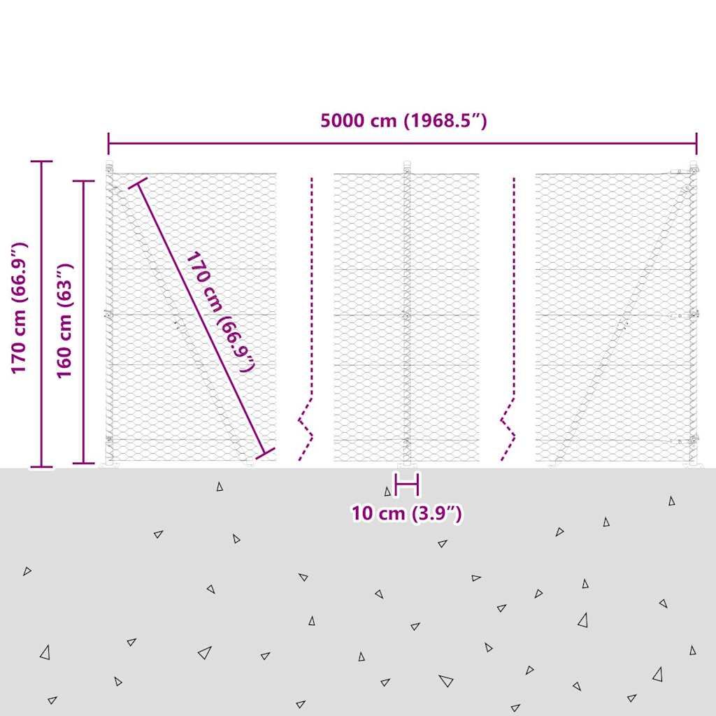 Heksagonalna ograda s betonskom osnovom 50 x 1,6 m Srebrna