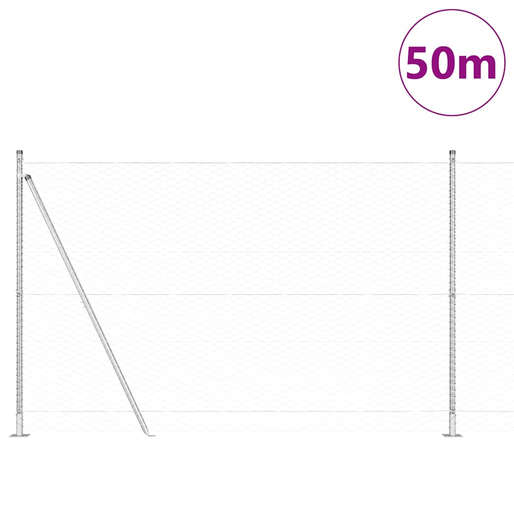 Heksagonalna ograda s betonskom osnovom 50 x 1,6 m Srebrna