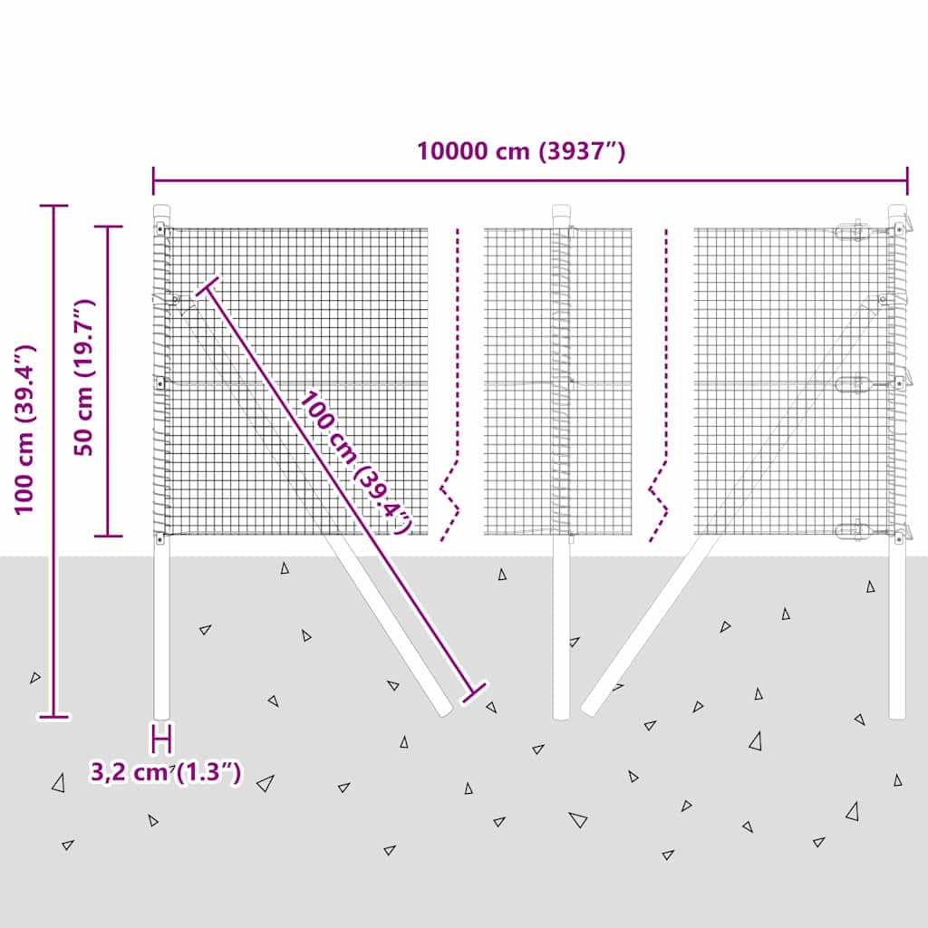 Temeljna zavarena žičana ograda 100 x 0,5 m Zelena Mreža
