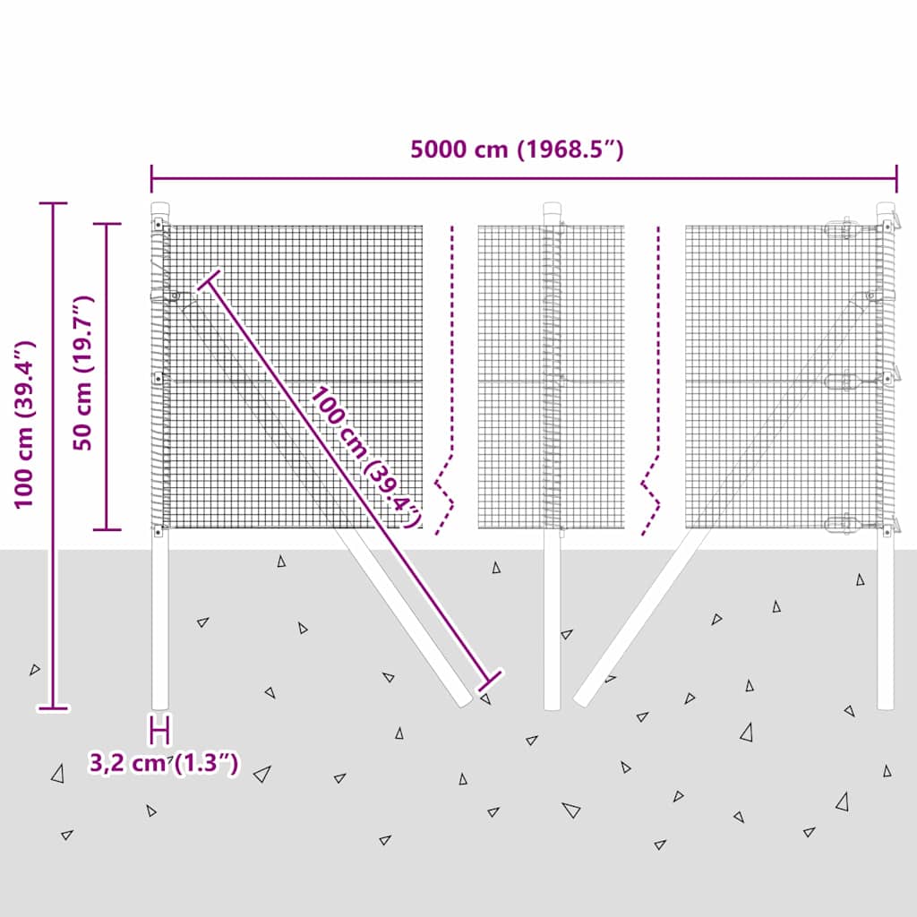 Temeljna zavarena žičana ograda 50 x 0,5 m Siva Mreža