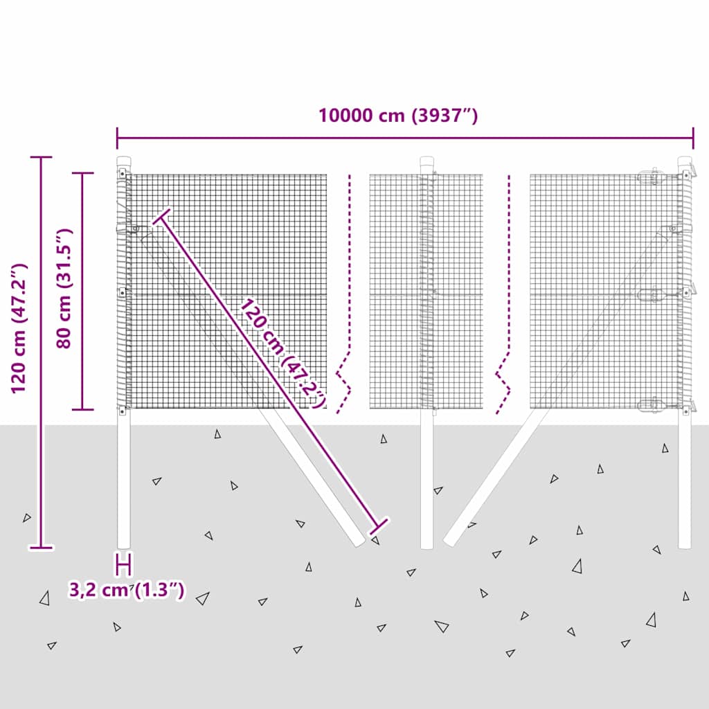 Temeljna zavarena žičana ograda 100 x 0,8 m Siva Mreža