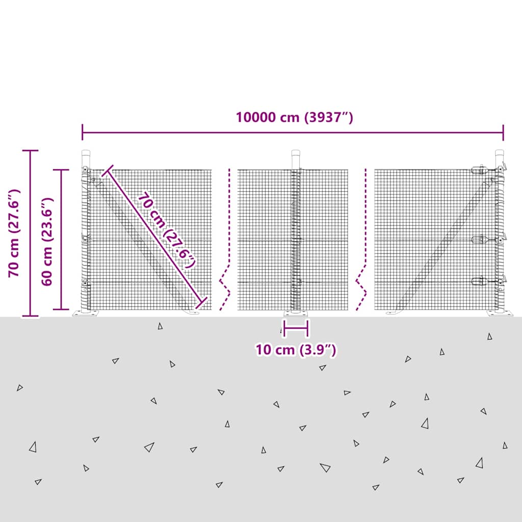 Zavareno žičano ogradno mreža s betonskom podlogom 100 x 0,6 m