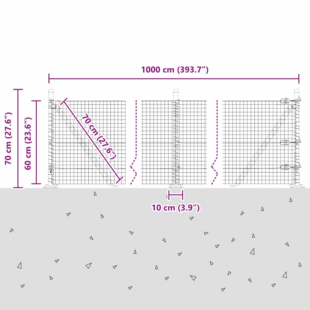 Zavareno žičano ogradno mreža s betonskom podlogom 10 x 0,6 m