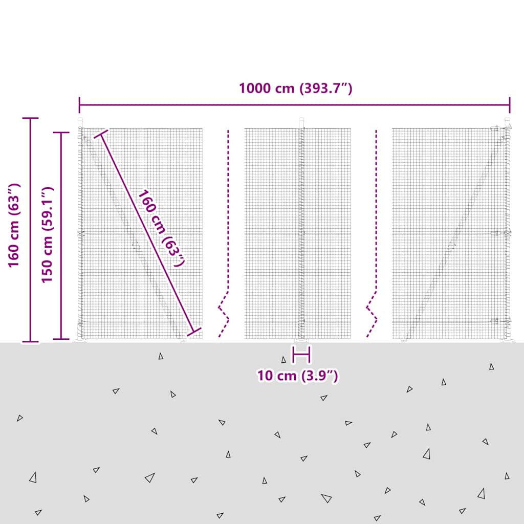 Zavareno žičano ogradno mreža s betonskom podlogom 10 x 1,5 m