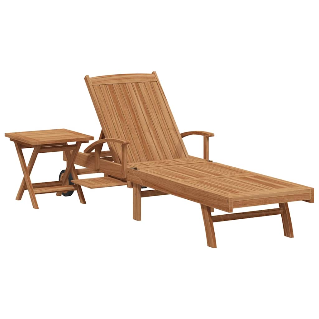 Ležaljka za sunčanje s jastukom 2 pcs Smeđa Čvrsto teak drvo