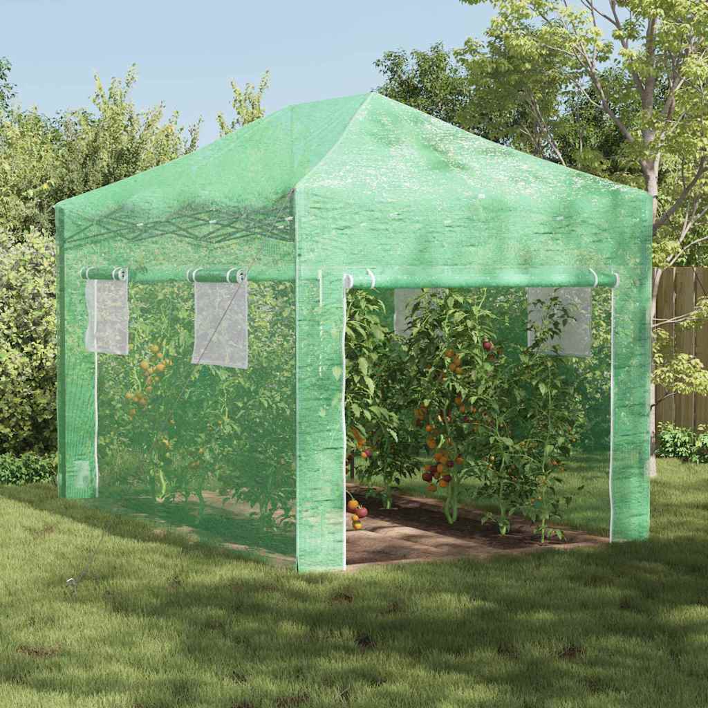 Staklenik s sklopivim okvirom Zelena 280 x 410 x 315 cm Željezo